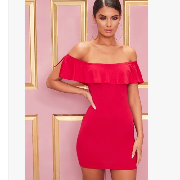 PrettyLittleThing Dresses & Skirts - Red Off the Shoulder Mini Dress